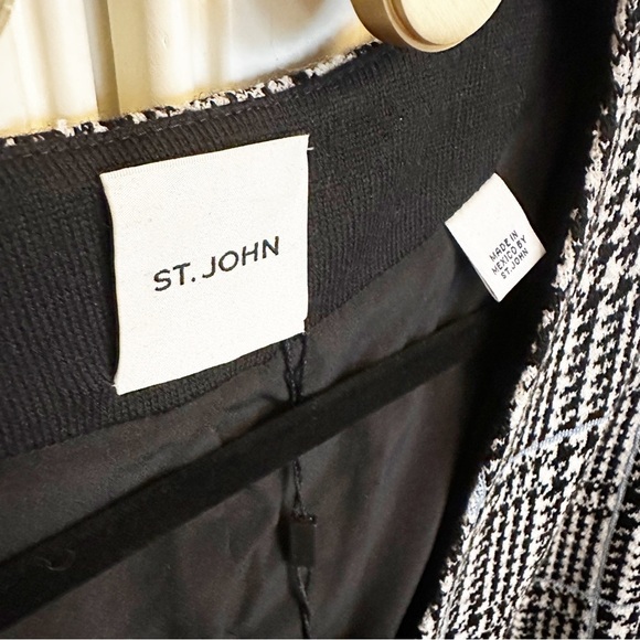 St John Collection Prince of Wales Plaid Check Knit Wool Blend Plus Size Blazer - Picture 13 of 16